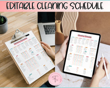 Load image into Gallery viewer, Editable Cleaning Schedule Template | Includes EDITABLE Cleaning Checklist, Cleaning Planner, Weekly House Chores, Clean Home Routine &amp; Monthly Cleaning List | Sky Colorful
