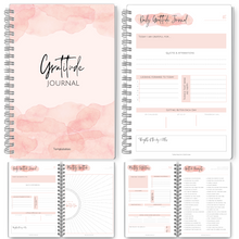 Load image into Gallery viewer, Gratitude &amp; Mindfulness Journal | Gratitude Template, Self Care Planner, Positivity Diary, Daily Journal, Gratitude Jar, Wellness, Manifestation Journal | A5 Pink Watercolor
