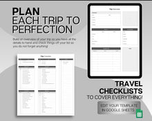 Load image into Gallery viewer, Digital Ultimate Travel Planner | Google Sheets Editable Travel Spreadsheet, Trip Expense Tracker, Packing List, Vacation Schedule | Mono
