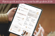 Load image into Gallery viewer, 2026 Digital FITNESS planner, GoodNotes Fitness Planner, Fitness Journal, Weight Loss Tracker, iPad Workout Planner, Wellness Template (Mono)
