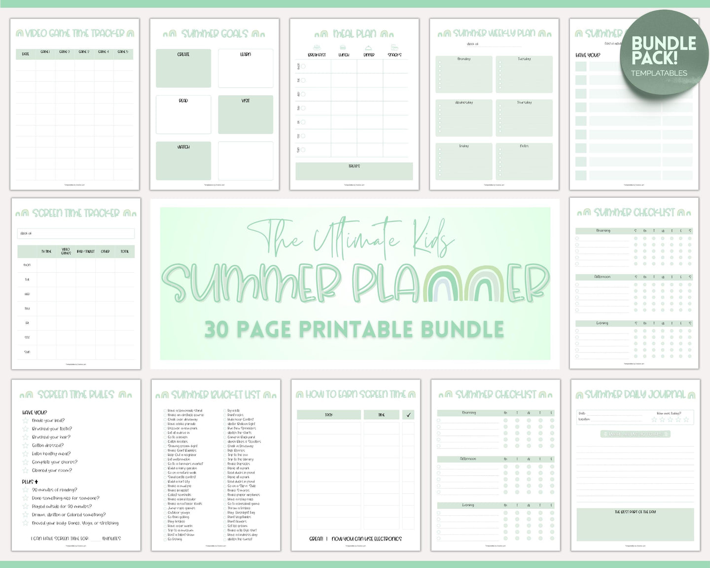 2023 Summer Planner for Kids | Kids Summer Schedule, Activities, Printable Calendar & Checklist Template | Green