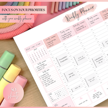 Load image into Gallery viewer, Weekly Hourly Planner Notepad, Daily Planner Desk Pad, Weekly Schedule, To Do List Note Pad, ADHD Planner | 50 Undated Tear Away Sheets A4 | Pink
