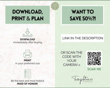 Load image into Gallery viewer, 50pg Maid of Honor Planner Bundle - Matron of Honor Wedding Planner | To Do List for Bridal Showers &amp; Bachelorette | Green
