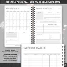 Load image into Gallery viewer, 90 Day Fitness &amp; Workout Planner for Men | Gym Journal, Weight Loss Tracker, Meal Planner, Self Care Habit Tracker | A5 Mono

