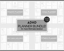 Load image into Gallery viewer, Ultimate ADHD Planner Bundle | Printable ADHD Neurodivergent Daily Life Planner, Fitness, Goal, Finances &amp; Budget, Self Care Planner | Mono
