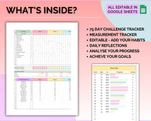 Load image into Gallery viewer, Editable 75 Day Challenge Tracker | 75 soft, 75 medium, 75 Easier &amp; 75 Hard | Google Sheets Spreadsheet
