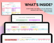 Load image into Gallery viewer, College Application Planner | College App Tracker Spreadsheet for College Research, Scholarship, Academic Student Planner &amp; University List | Colorful

