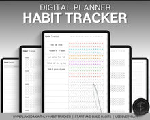 Load image into Gallery viewer, Digital Habit Tracker | Daily, Monthly &amp; Yearly Habit Tracker | Simple Goal &amp; Routine Tracker for GoodNotes &amp; iPad | Mono
