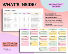 Load image into Gallery viewer, Kanban Board Spreadsheet | With Project Management Gantt Chart, Project Planner, Task Manager, To Do List, Activity Tracker, Google Sheets &amp; Trello

