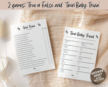 Load image into Gallery viewer, TWIN Baby Trivia Game | Fun template with Baby Shower Games, Printable Baby Shower Template, Gender Neutral, Minimalist, Woodland &amp; How well do you know template | Boho
