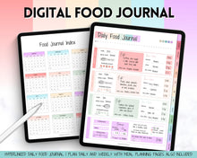 Load image into Gallery viewer, Colorful Digital Food Diary Tracker | Food Journal &amp; Weekly Meal Planner | For Daily Food Tracker, Digital Planner, Diet Journal &amp; Fitness on GoodNotes
