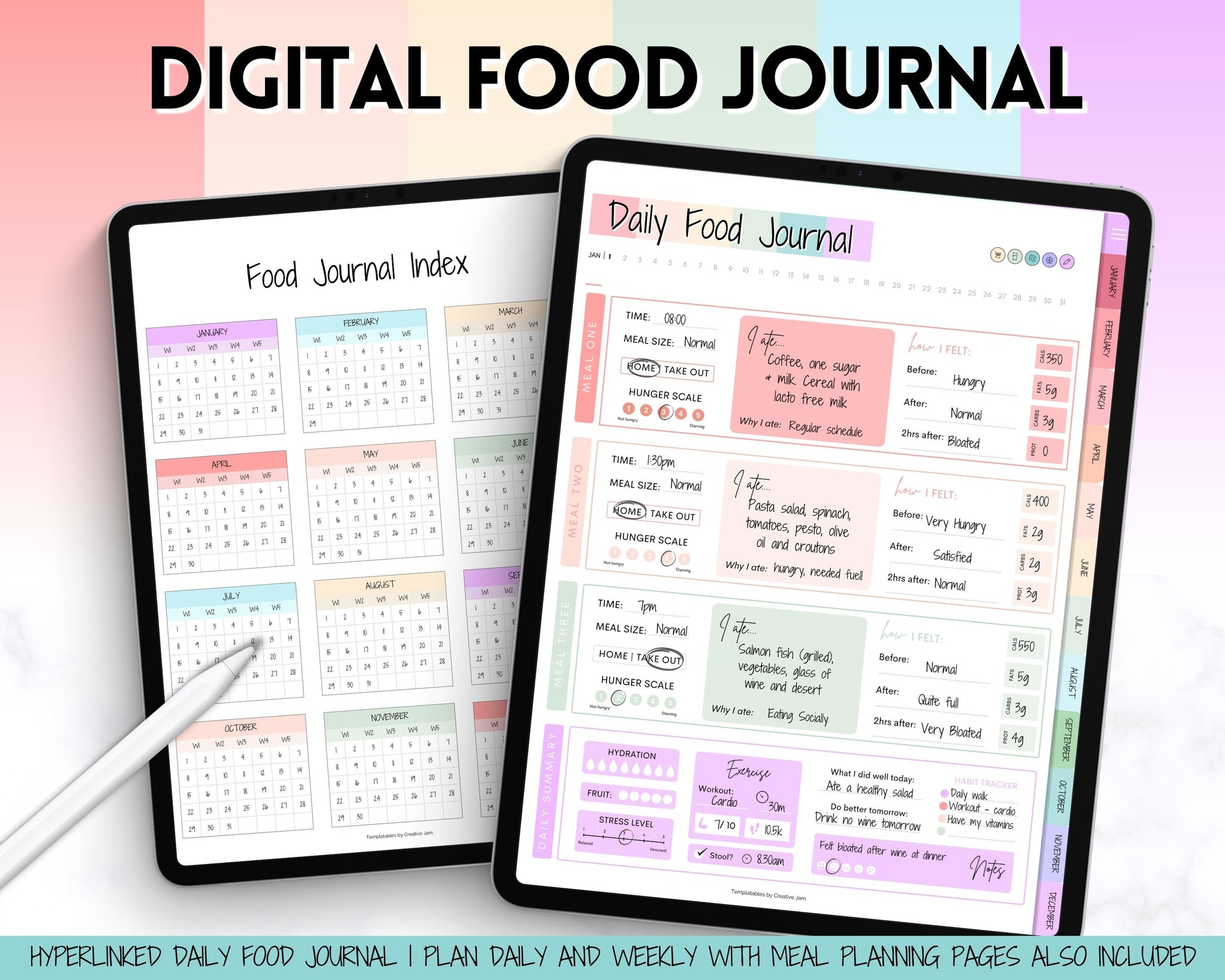 Colorful Digital Food Diary Tracker | Fitness Goals on GoodNotes!