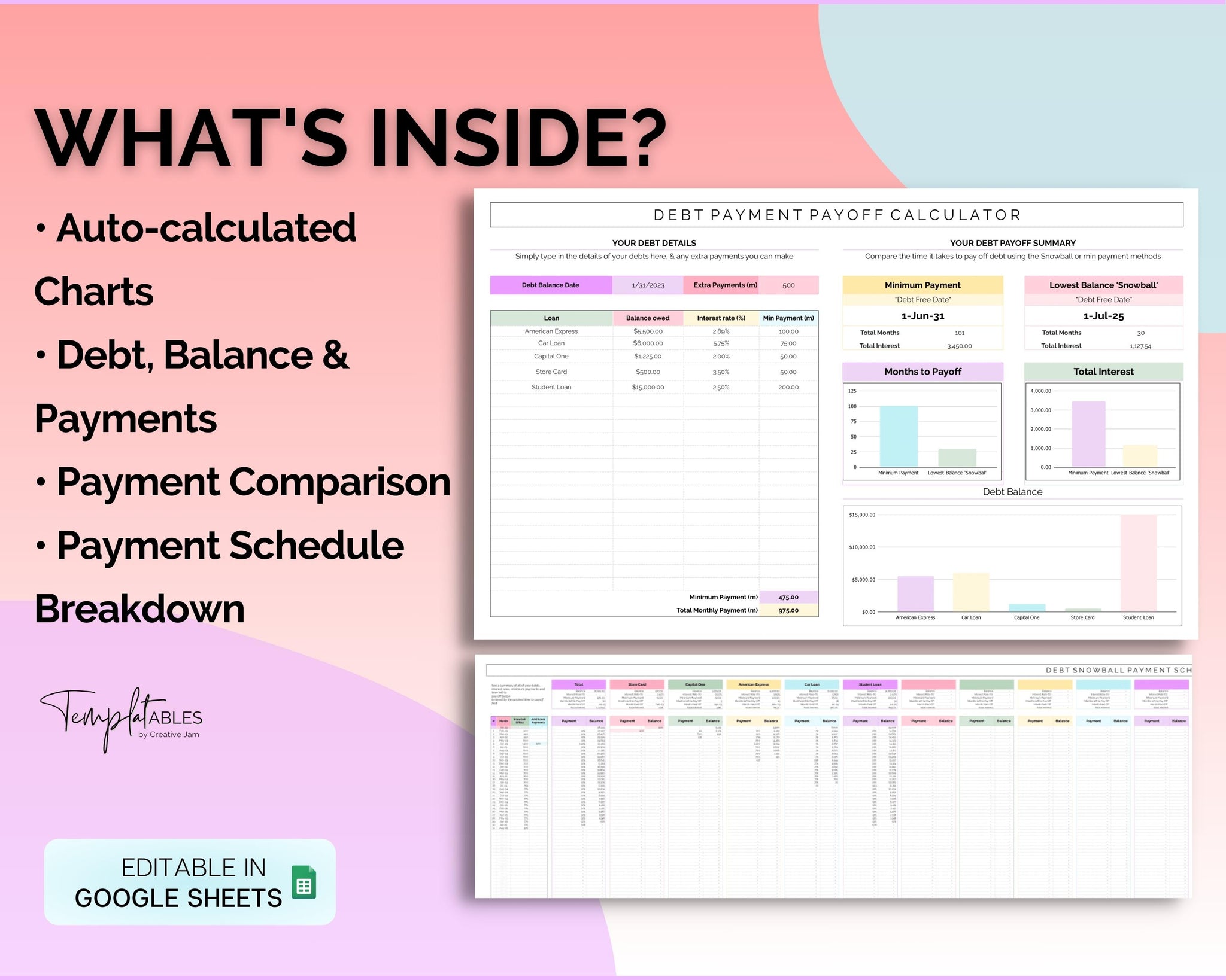 Dave Ramsey Debt Snowball Calculator | Google Sheets Debt Payoff Automated  Tracker Template | Budget Planner Spreadsheet | Colorful, image size:2048x1638