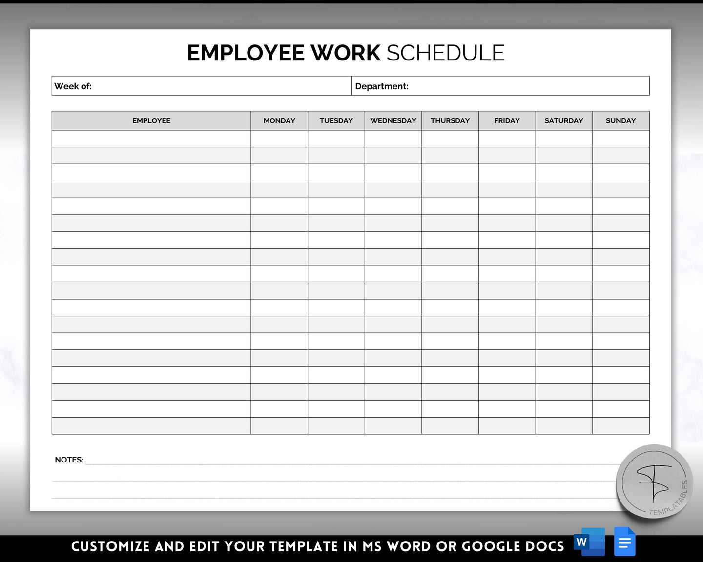 Employee Work Schedule & Time Tracker | EDITABLE Employee Time Sheet Template for Google Docs & Microsoft Word
