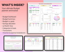 Load image into Gallery viewer, COLORFUL Budget Spreadsheet | Google Sheets Automated Budget Planner for Paychecks, Financial Planning and Savings | Rainbow
