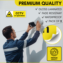 Load image into Gallery viewer, CCTV in Operation Stickers (Pack of 2) 5 x 15cm | Weatherproof Self Adhesive Security Camera Warning Sign
