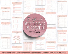 Load image into Gallery viewer, EDITABLE Wedding Planner Binder Kit, Wedding Planner, Wedding Planning Checklist, Wedding Day Schedule, To Do List, Budget, Timeline, CANVA
