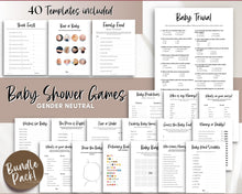 Load image into Gallery viewer, 40 Baby Shower Games Printable BUNDLE | Gender Neutral Baby Shower Activity for Woodland, Boho, Neutral Theme Baby Showers
