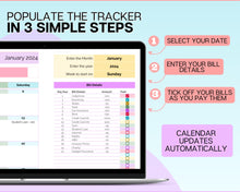 Load image into Gallery viewer, Bill Payment Calendar Spreadsheet | Google SHEETS Automated Monthly Bill Tracker | Budget Expense, Finance Template | Rainbow
