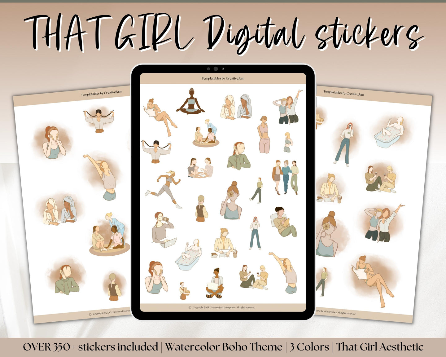 That Girl Aesthetic DIGITAL STICKERS | Digital Planner Sticker Pack for iPad & GoodNotes | Boho Watercolor