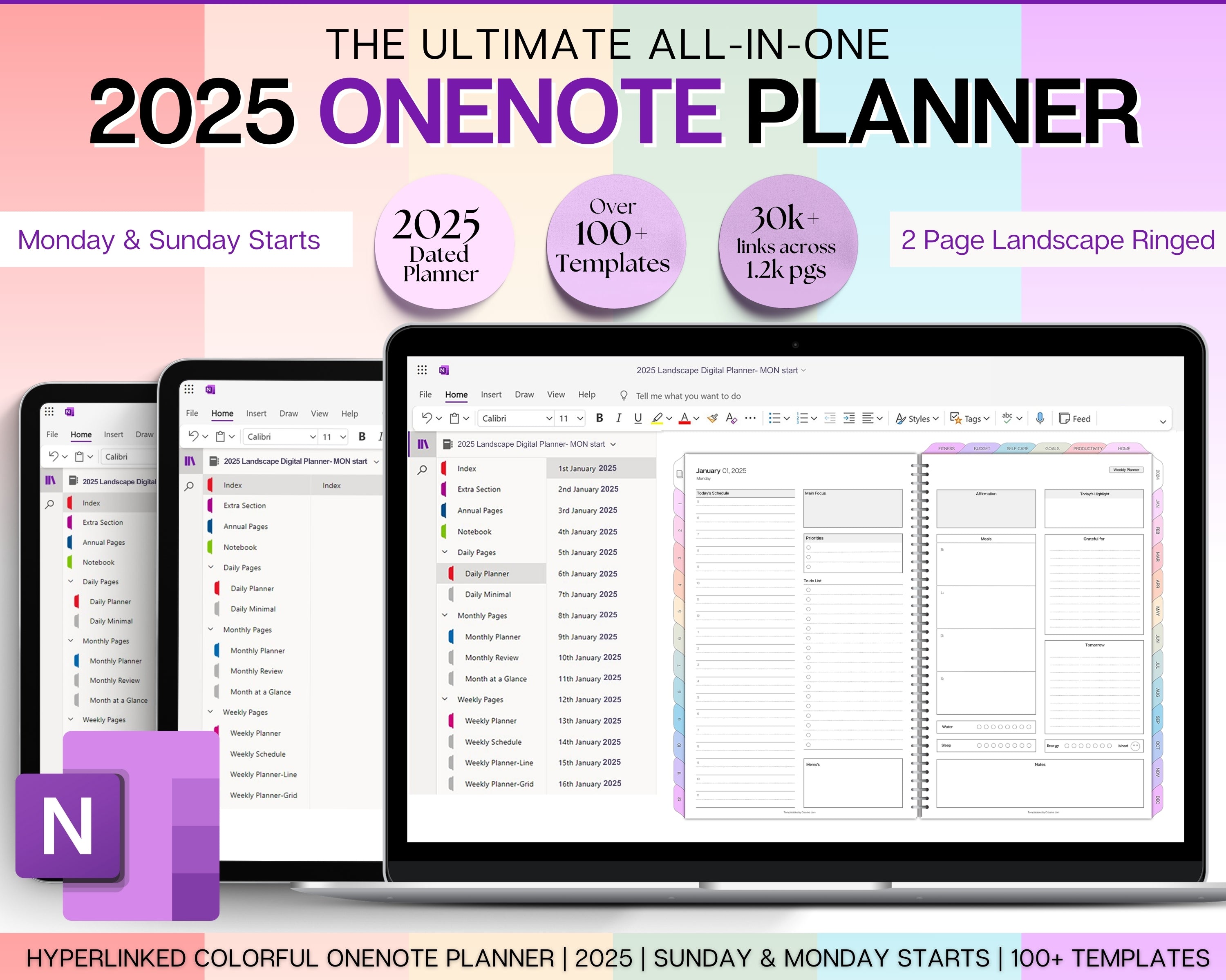 Colorful 2025 OneNote Planner | For Daily, Weekly & Monthly Planning!