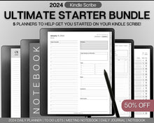 Load image into Gallery viewer, Ultimate Kindle Scribe Templates STARTER BUNDLE | Includes 2024 Daily Planner, Digital To Do List, Meeting Minutes, Meeting Notes, Task List, Journal &amp; Notebook | Mono
