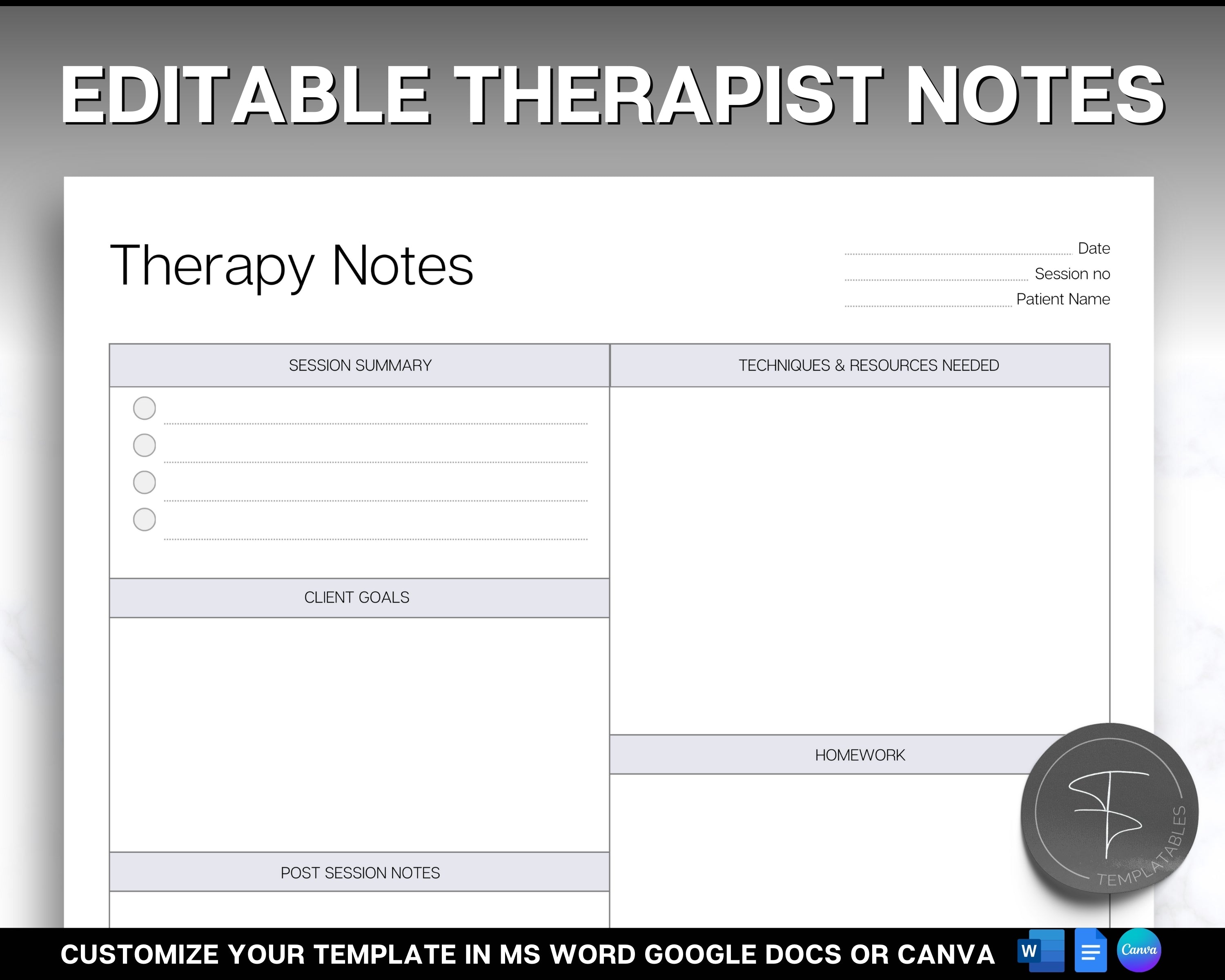 Detailed Notes Example EDITABLE Therapist Note Templates | Everything you need for sessions!