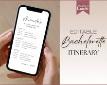 Load image into Gallery viewer, Editable Bachelorette Itinerary template | Editable Mobile Bachelorette Weekend Planner, Girls trip, Cowgirl, Winter, Disco &amp; Digital Canva template
