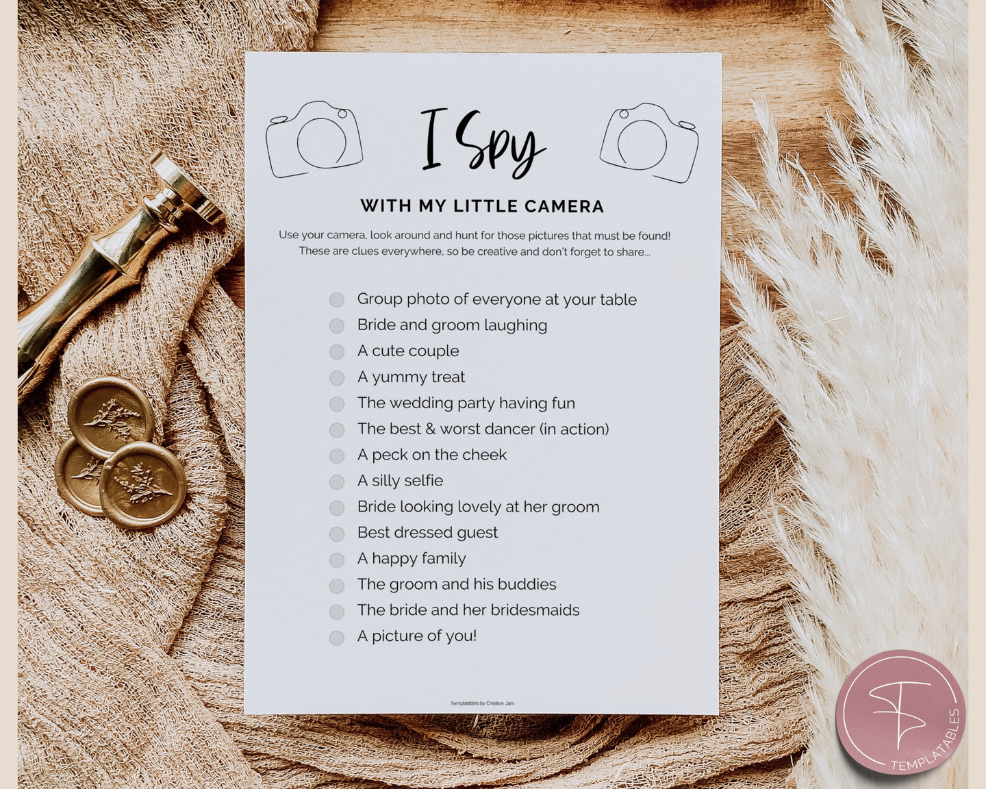 Printable 'I Spy' Wedding Game Template | Perfect as Wedding Table Games, Ice breaker, Word search, Scavenger Hunt, Printable Wedding Reception Game & Photo Hunt