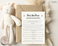 Load image into Gallery viewer, Pass the Prize Game | Includes Baby Shower Games, Printable Baby Shower Template, Pass the Gift Game, Gender Neutral &amp; Woodland Theme, Minimalist | Boho
