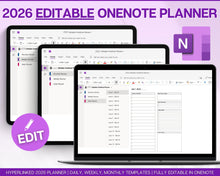 Load image into Gallery viewer, 2026 EDITABLE OneNote Planner, OneNote Template, Daily, Weekly, Monthly Planning for Windows, Adhd, Notebook, One Note
