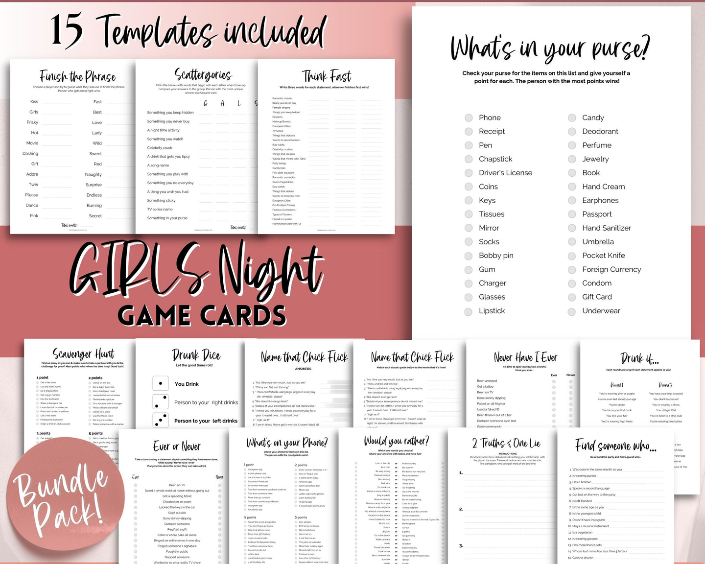 Girls Night Games BUNDLE - 15 Printable Games for Ladies Night In