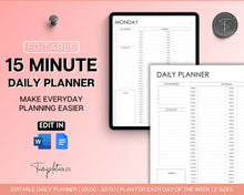 Load image into Gallery viewer, EDITABLE 15 Minute Planner | Includes 15 Minutes Daily Planner, 15 Minute Tracker, Half Hour, Hourly, Time Block Template &amp; Undated Appointment Tracker
