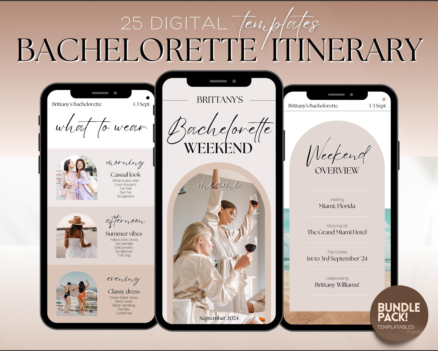 Bachelorette Itinerary Template: Personalize with our Canva Template | Mobile Itnierary for Weekend Girls Trips