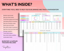 Load image into Gallery viewer, Inventory Tracker Spreadsheet | Small Business Inventory Management Template &amp; Business Stock Tracker for Google Sheets | Colorful
