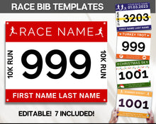 Load image into Gallery viewer, Editable Race Bib Templates | With 7 Running Race Bib Templates included, Digital Running Printable, Racing Canva Template

