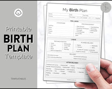 Load image into Gallery viewer, Printable Birth Plan Template | Birth Preferences, Birthing Plan Checklist, Pregnancy Planner, Natural Birth &amp; Hypnobirthing | Mono
