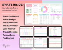 Load image into Gallery viewer, Digital Ultimate Travel Planner | Google Sheets Editable Travel Spreadsheet, Trip Expense Tracker, Packing List, Vacation Schedule | Rainbow
