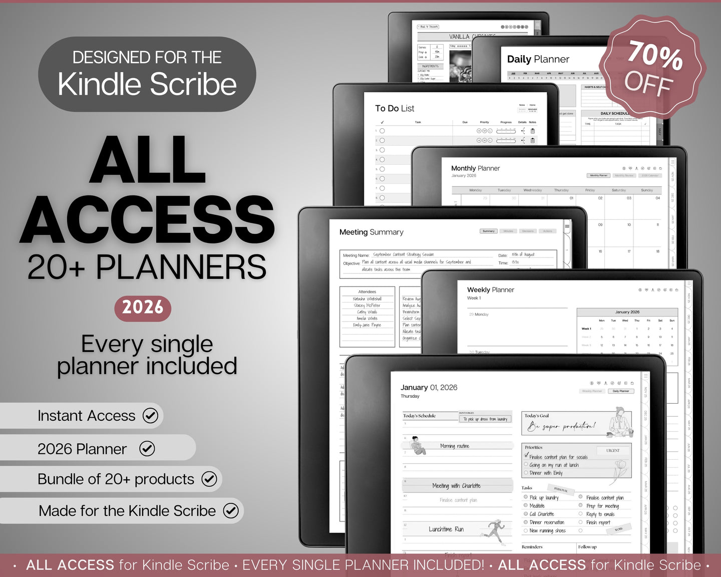 ALL ACCESS pack for Kindle Scribe | Template Bundle | 2026 Daily Planner, Digital To Do List, Meeting Minutes, Journal & Notebook, Calendar & Task List