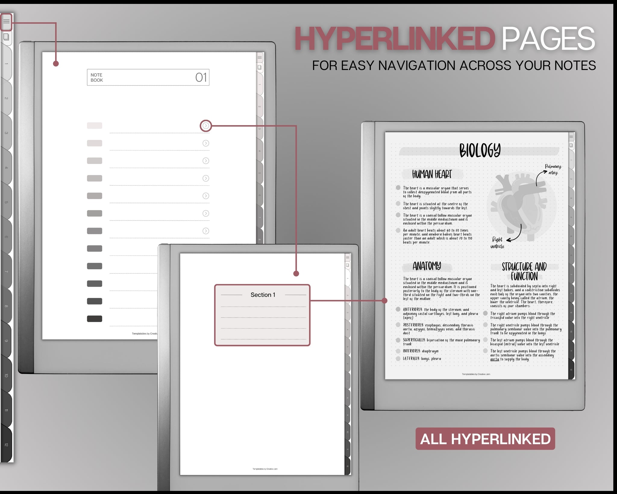 Digital Notebook for reMarkable tablets| 40+ Hyperlinked Page Templates