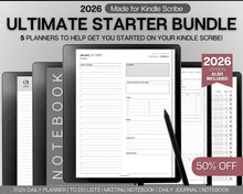 Load image into Gallery viewer, Templates for Kindle Scribe, ESSENTIALS PACK, 2026 Daily Planner, Digital To Do List, Meeting Minutes Meeting Notes, Journal Notebook
