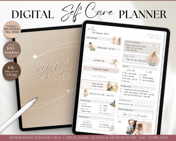 2024 Digital Self Care Planner | Your Digital Self Care Journal, Wellness, Mindfulness, Self Care Tracker & Checklist | Perfect for GoodNotes & iPad | Self Love!