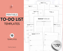 Load image into Gallery viewer, To Do List Printable Bundle - 10 Page Daily, Weekly &amp; Annual Productivity Planner | Digital ADHD Brain Dump Template | Mono
