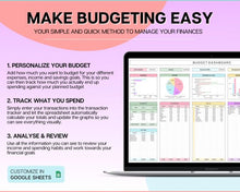 Load image into Gallery viewer, SIMPLE Budget Spreadsheet | Google Sheets Budget Planner &amp; Easy Monthly Budget Template | Automated Paycheck Financial Planner | Rainbow
