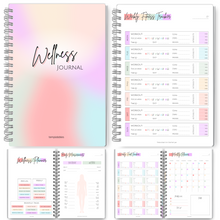 Load image into Gallery viewer, Wellness Journal | 90 Day Health, Fitness, Gratitude, Mindfullness, Wellbeing, Habit, Goals, Diet &amp; Food Tracker | A5 Pastel Rainbow
