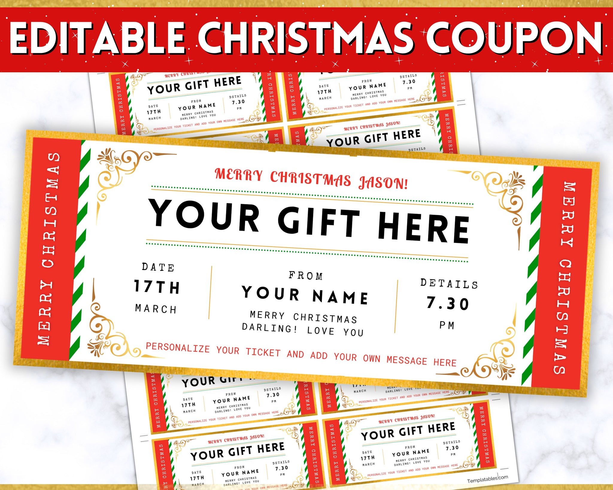 Editable Christmas Coupon Ticket Template Perfect Surprise Gift