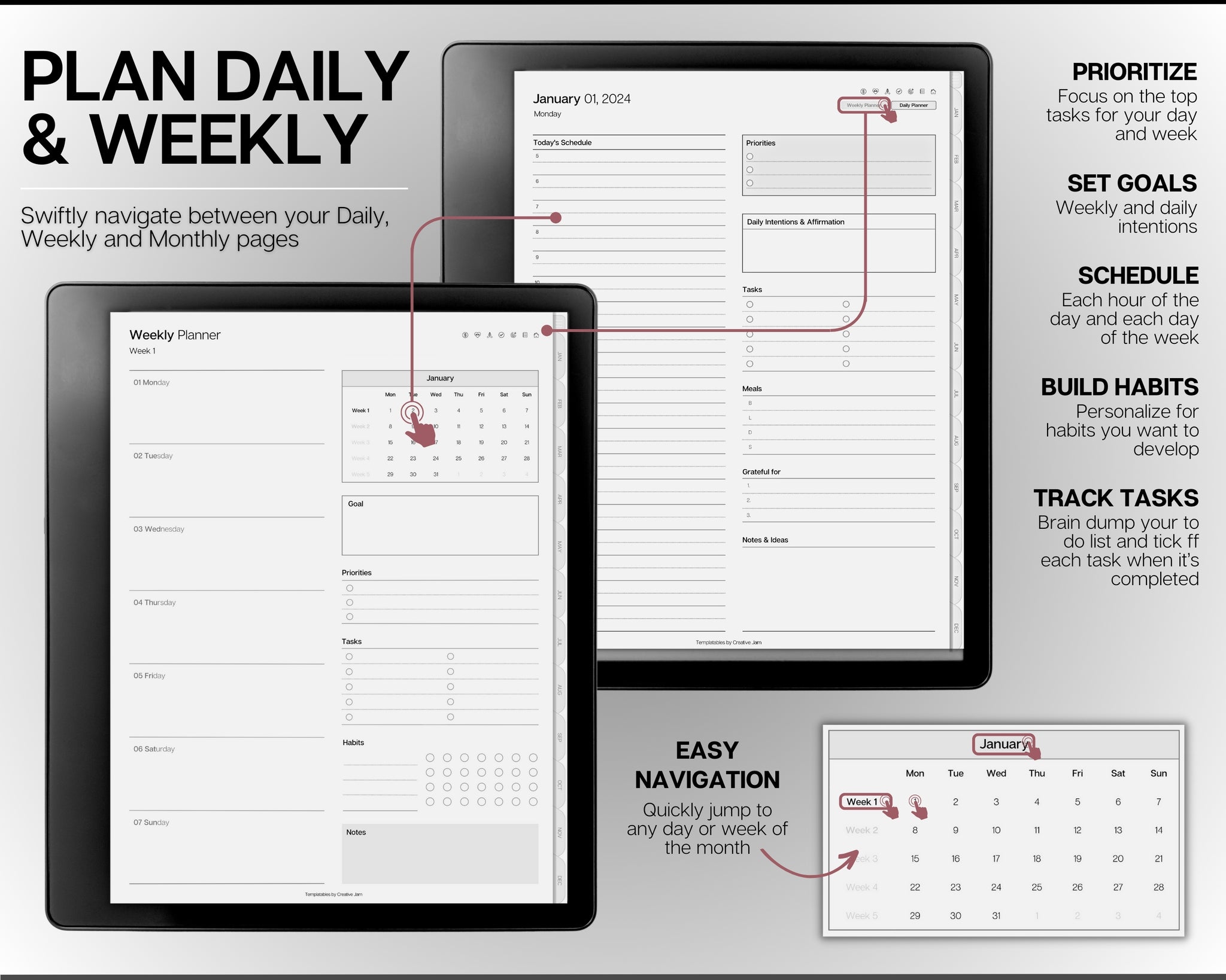 Ultimate 2024 Kindle Scribe Daily Planner Hyperlinked Digital planner