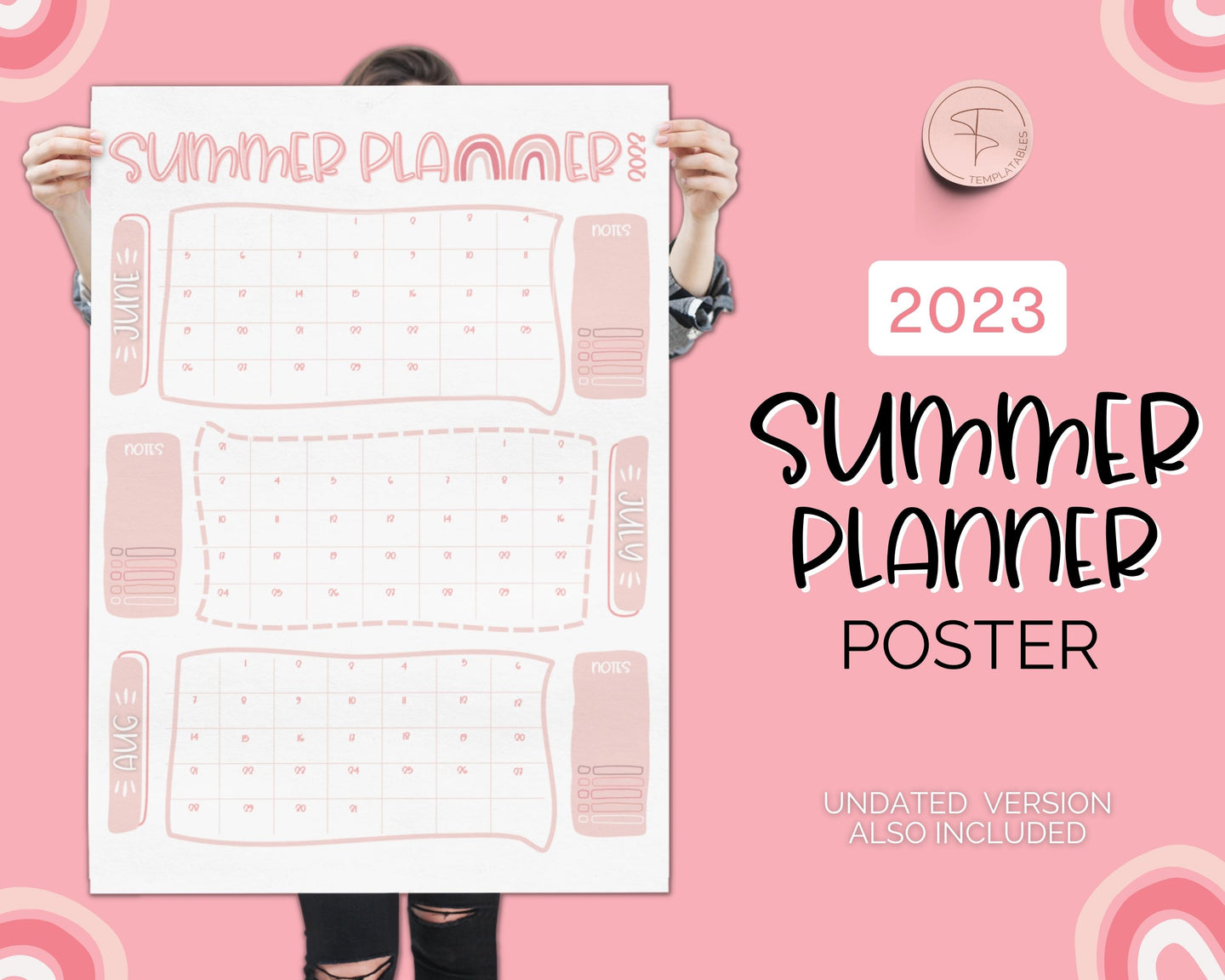 Kids Summer Calendar 2023 | Summer Poster, Summer Countdown, Printable Planner & Checklist | Pink