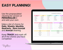 Load image into Gallery viewer, EDITABLE Cleaning Schedule Spreadsheet | Includes Cleaning Planner, Cleaning Checklist, Weekly House Chores &amp; Adhd Cleaning Clean Home | Colorful
