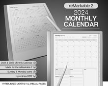 Load image into Gallery viewer, 2024 reMarkable 2 Monthly Calendar | reMarkable Digital Planner &amp; reMarkable calendar template | Minimalist

